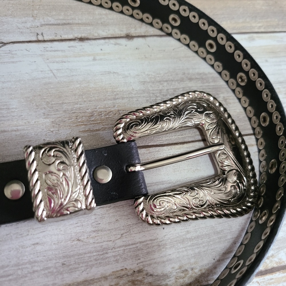 Black Leather with Silver Buckle and Rhinestones